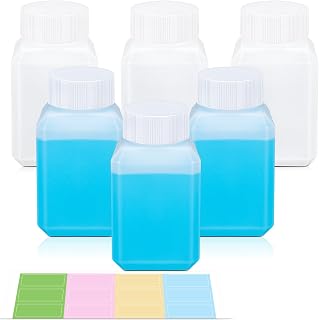2oz Leak Proof Plastic Bottles with Caps, Laboratory Reagent Bottle, Reusable Small Pill Storage Containers for Travel, Classrooms, Home (6 pack translucent)