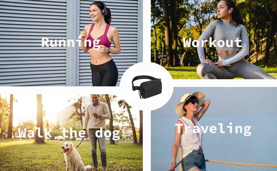 Entchin Crossbody Belt Bag 4-Zipper Pocket Fanny Pack for Women Adjustable Waist Bag for Walking shopping, cycling, or traveling (Black) - Image 8