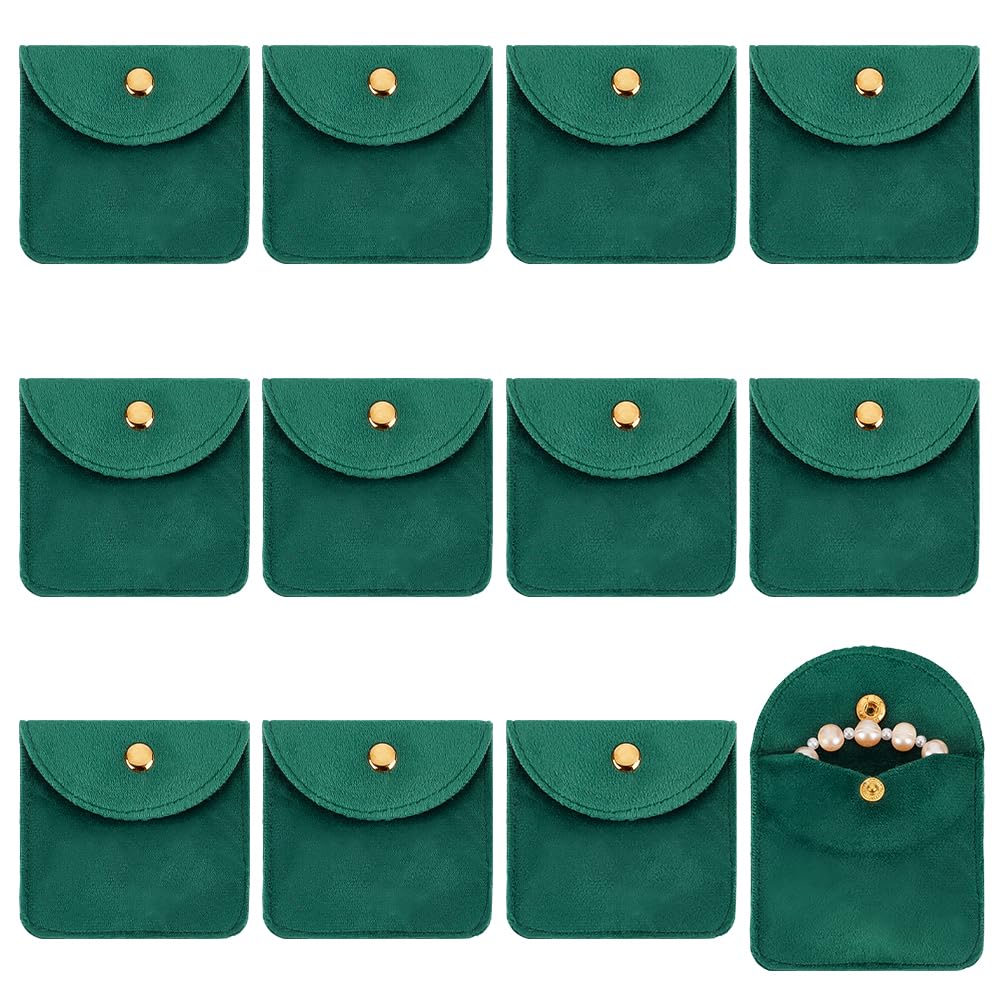 UNICRAFTALE about 12Pcs Jewelry Pouches Soft Velvet Jewelry Pouches Green Jewelry Gift Bags with Snap Button Rectangle Portable Storage Bag for Rings Necklaces Earrings Bracelets Organizer