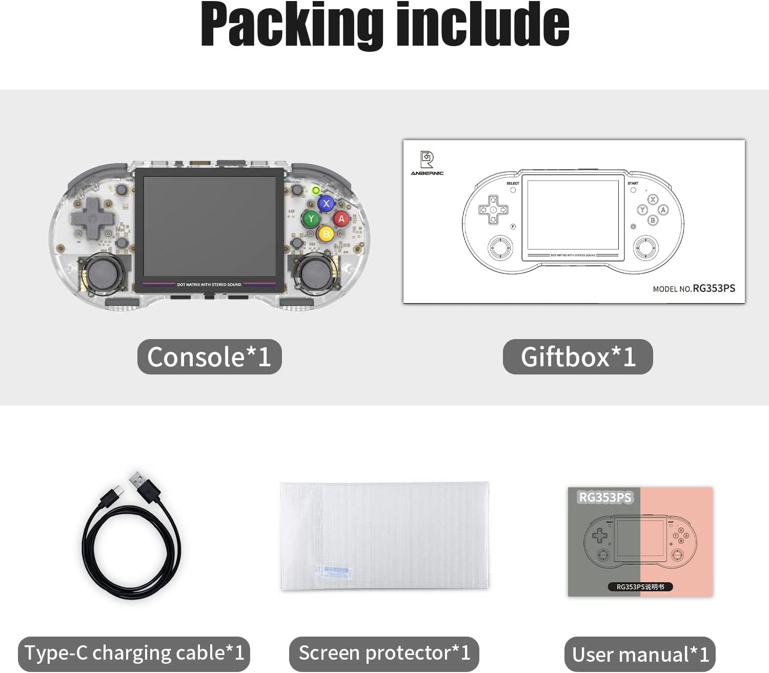 RG353PS Retro Handheld Game Console , Single Linux System RK3566 Chip 3.5 Inch IPS Screen 128G TF Card Preinstalled 4519 Games (White)