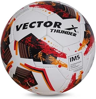 Vector X THUNDER Rubber Hand Stiched Football, Size 5 (White-Orange-Black) Price In India