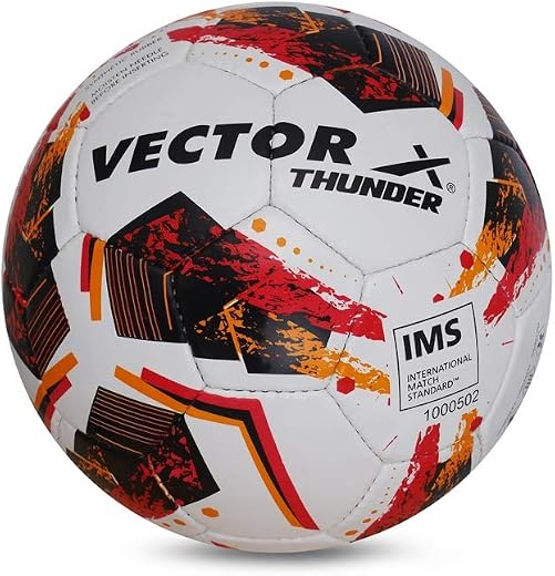 Vector X THUNDER Rubber Hand Stiched Football, Size 5 (White-Orange-Black)