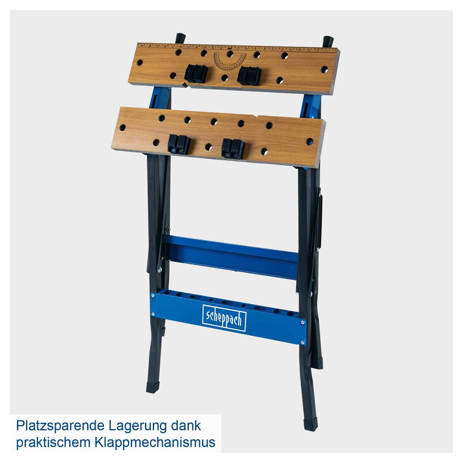 Scheppach Werk- und Spanntisch WB150 klappbar | 150kg Traglast | 793mm Arbeitshöhe | 0-245 mm Spannbreite | 4 Spannbacken | Skala & Winkelangaben | Arbeitstisch Werkbank Werktisch Arbeitsbock