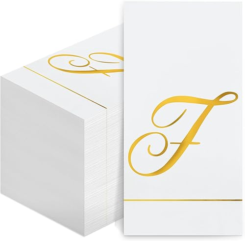 Miniatura 17 de Pasimy 100 servilletas con inicial, servilletas con monograma para invitados, toallas de papel con letras doradas, desechables, elegantes, toallas
