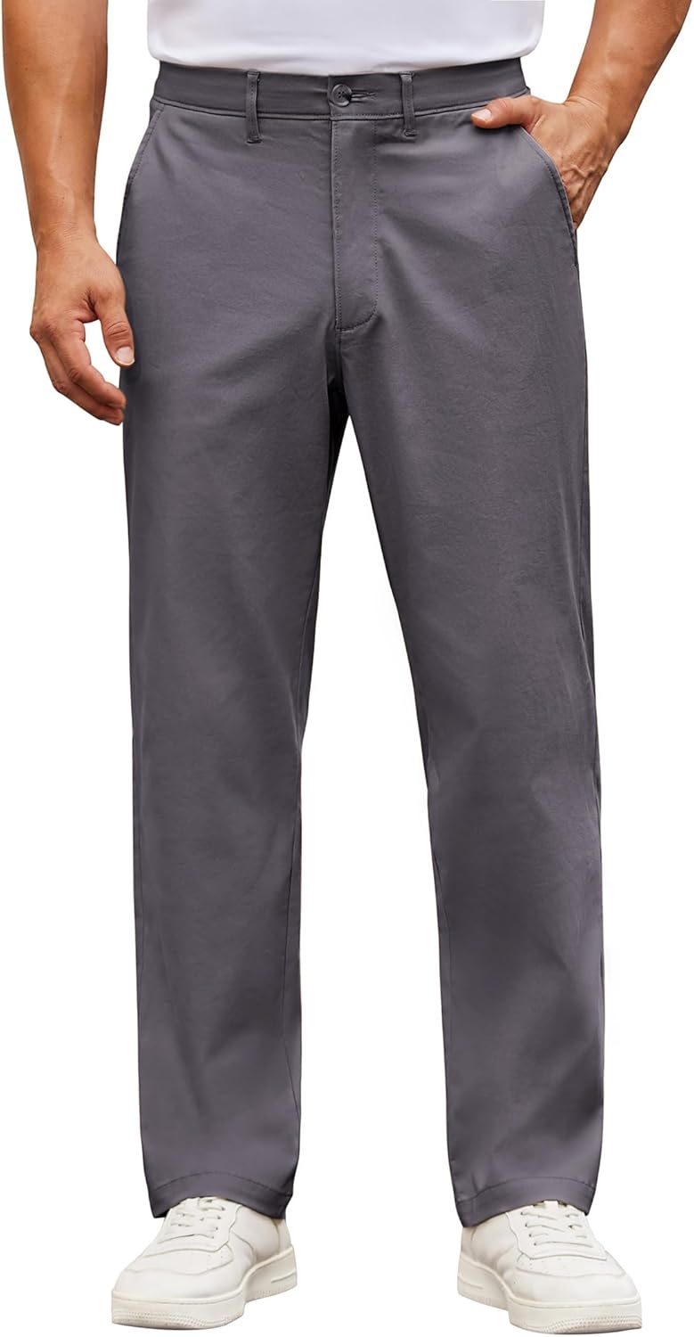 COOFANDY Mens Casual Pants Cotton Classic Fit Stretch Chino Pant Khaki Lightweight Work Dress Slacks