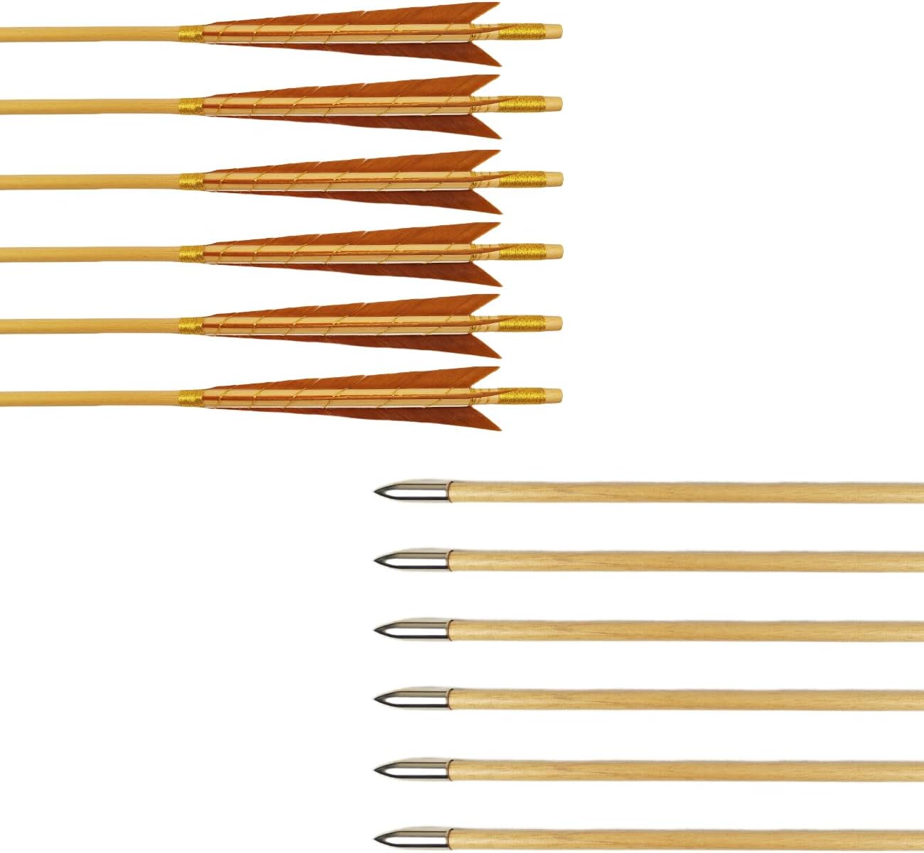 32" Archery Wooden Target Practice Arrows with 5.9" Medieval Turkey Feather Fletching for Recurve &English & Traditional Longbow Hunting (Pack of 12)
