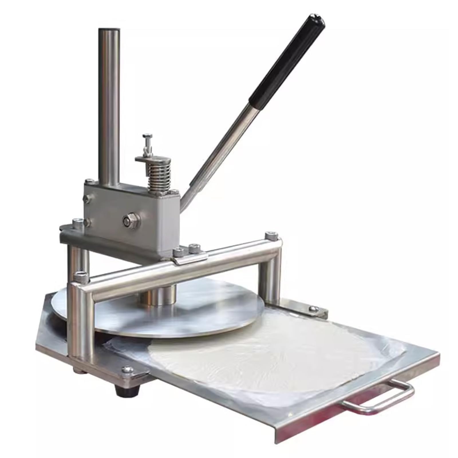 YNIYUJKL Pizza Dough Press Machine, Stainless Steel Dough Press With Round Platen And Pull-Out Tray, Adjustable Thickness For Making Pastries And Pizzas