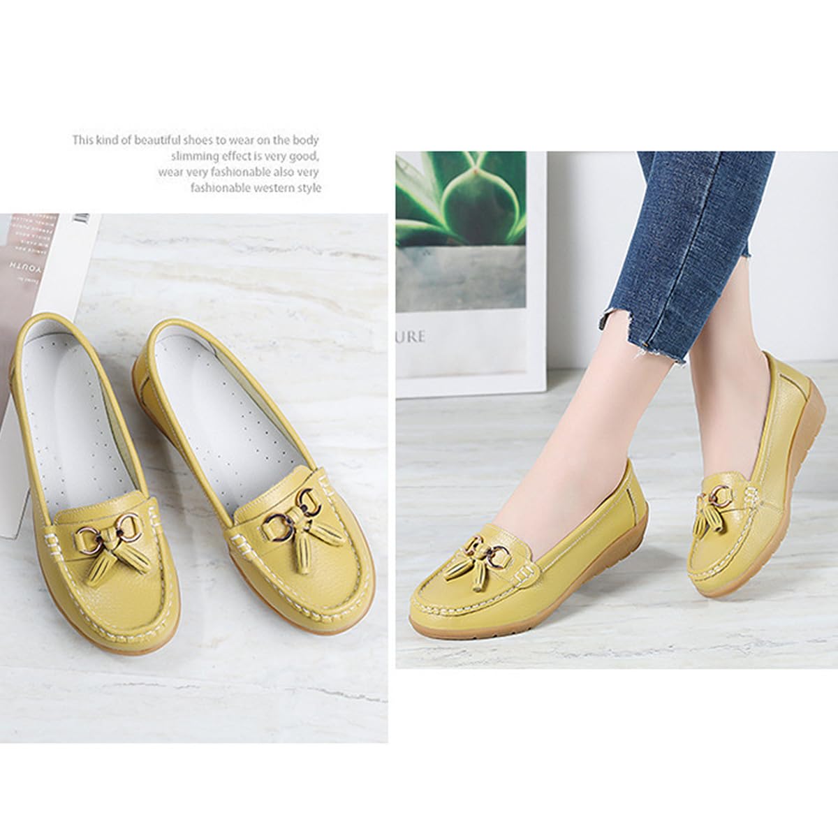 Mocassini ortopedici da donna in pelle traspirante, vestibilità larga, mocassini classici con zeppa tacco casual slip-on scarpe da trekking