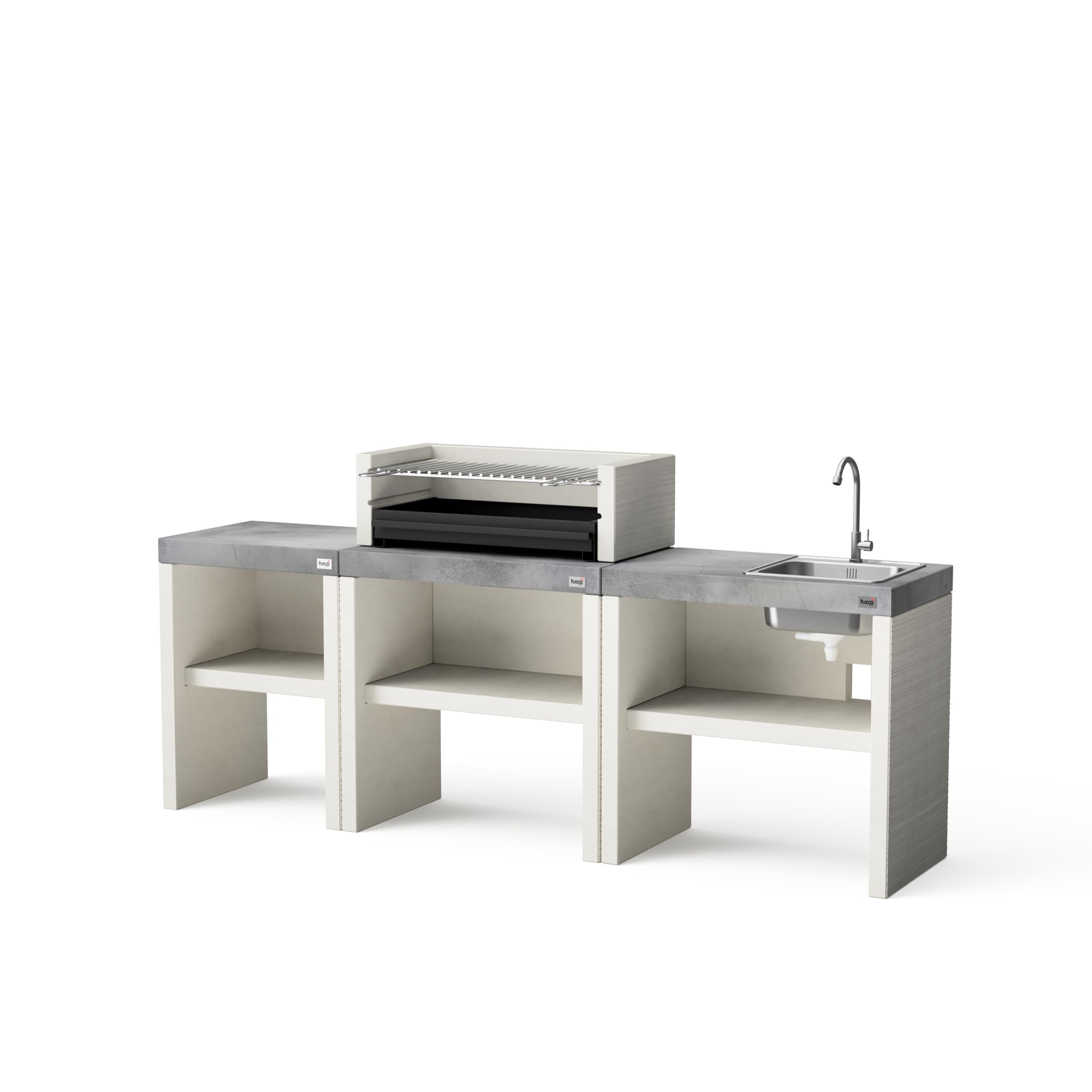 TUOZI - Barbacoa de Obra para Carbón Modelo PLAN 1 PLUS (Gris/Blanco - 78 x 47 x 102 cm) REF: 8025/1 - Uso en Exteriores