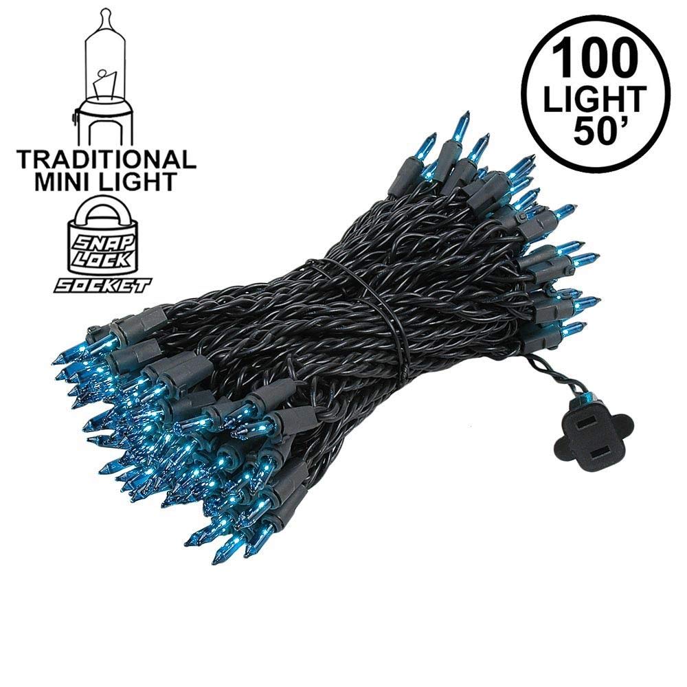 Novelty Lights 50 Feet 100 Bulbs Traditional Incandescent Mini Lights, Teal on Black Wire with 6