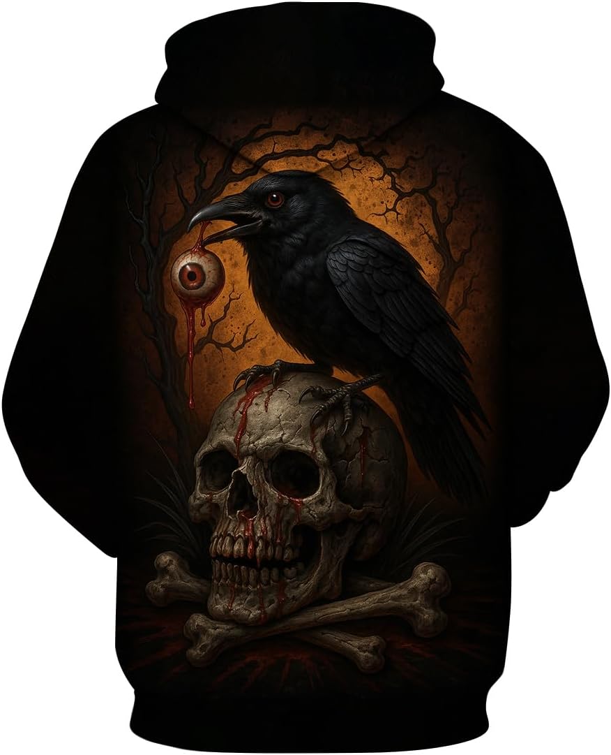 LAOLIUSN Novelty Long Sleeve Hoodie Funny Fashion Skull Print Sweatshirts - Image 3