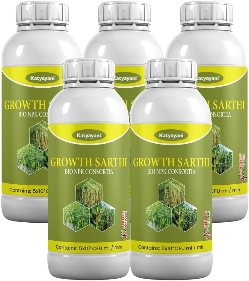 Katyayanii Growth Sarthi | Bio NPK Liquid Consortia for Improving Soil Health | Supports Balanced Plant Nutrition | Suitable for All Crops, Agriculture, Home Garden & Nursery Use | 1L x 5