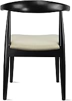 Vista 9 de 2xhome Juego de 2 sillas de comedor de madera maciza Asiento acolchado tapizado de lino beige Silla lateral moderna estilo codo de granja Negro