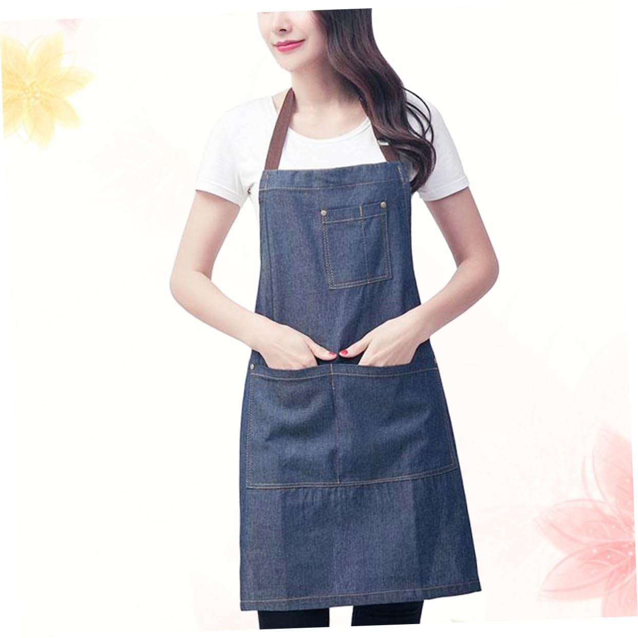 CONGARTENO Hanging Jean Apron Pocket Apron Adjustable Bib Apron Jean Work Apron Grilling Apron Smudge-proof Apron Hotel Apron Adjustable Kitchen Apron Adjustable Neck Strap Apron Blue