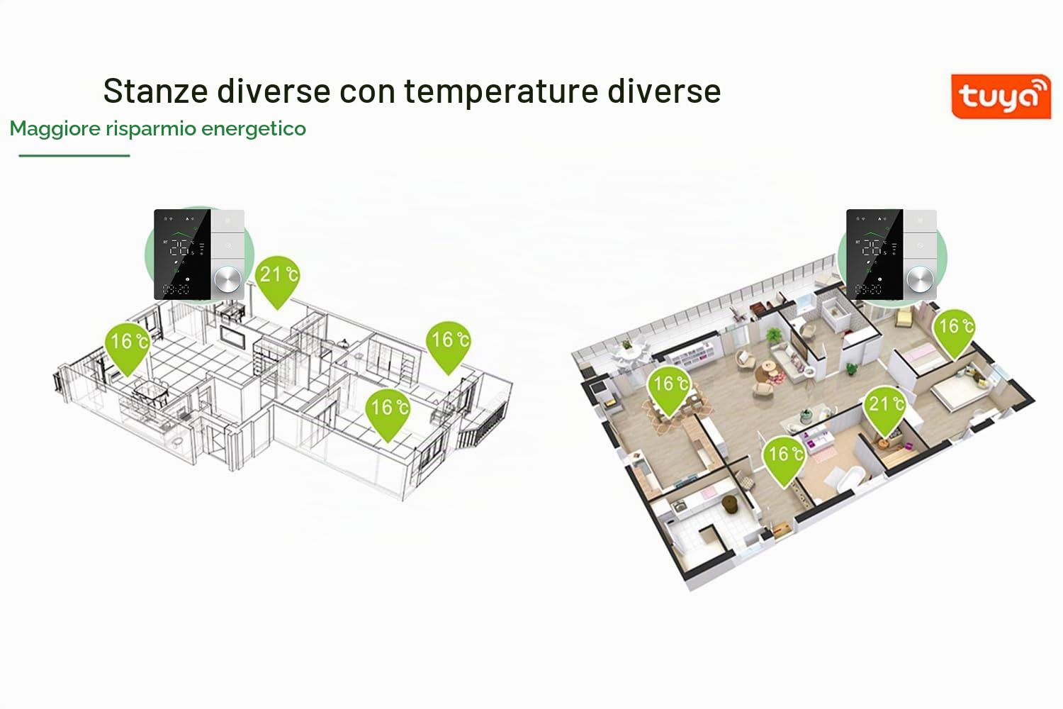 Smart WiFi Manopola Termostato Smart Life APP Telecomando per il riscaldamento della caldaia a gas ad acqua compatibile con Alexa Google Home, contatto asciutto