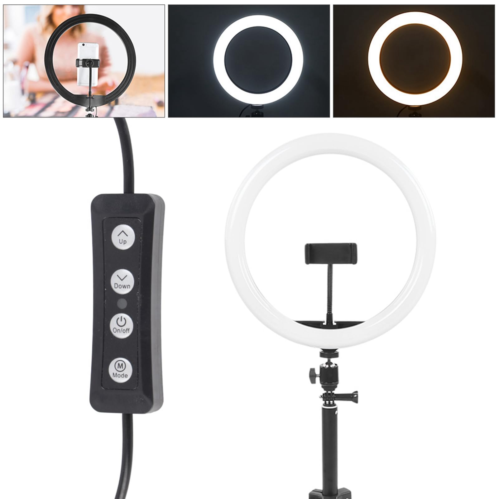 EMUKOEP Ringlicht, Dimmbares LED-Fülllicht für Make-up, Video, Studio, Verstellbares Stativ 12 Zoll mit Handy-/Tablet-Clips