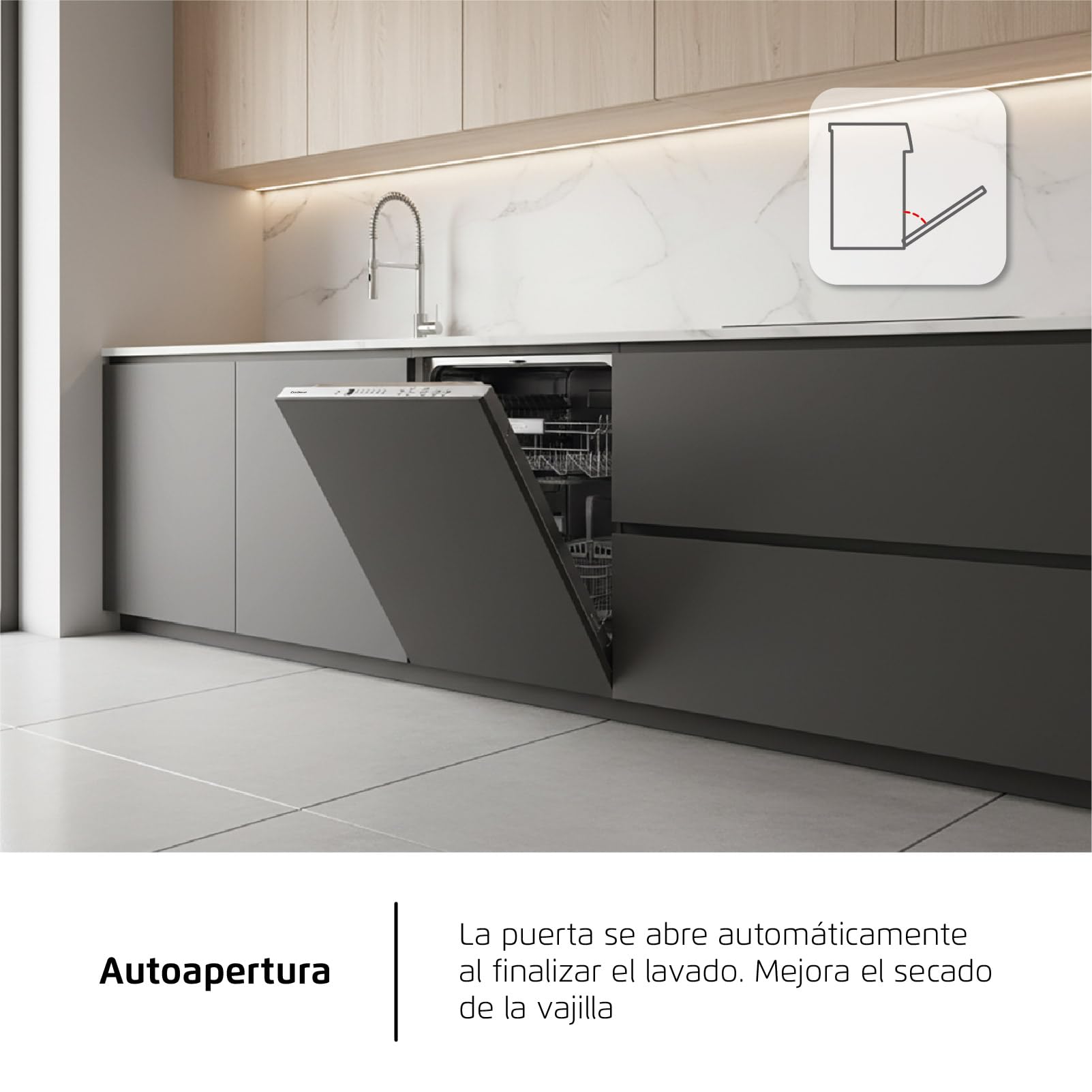 Corberó - Lavavajillas integrable 60 cm | CLVM8626I | 13 cubiertos | 6 programas | Tercera bandeja mini | Función ECO| Media Carga| Función 3 en 1 | Auto Apertura | Inox