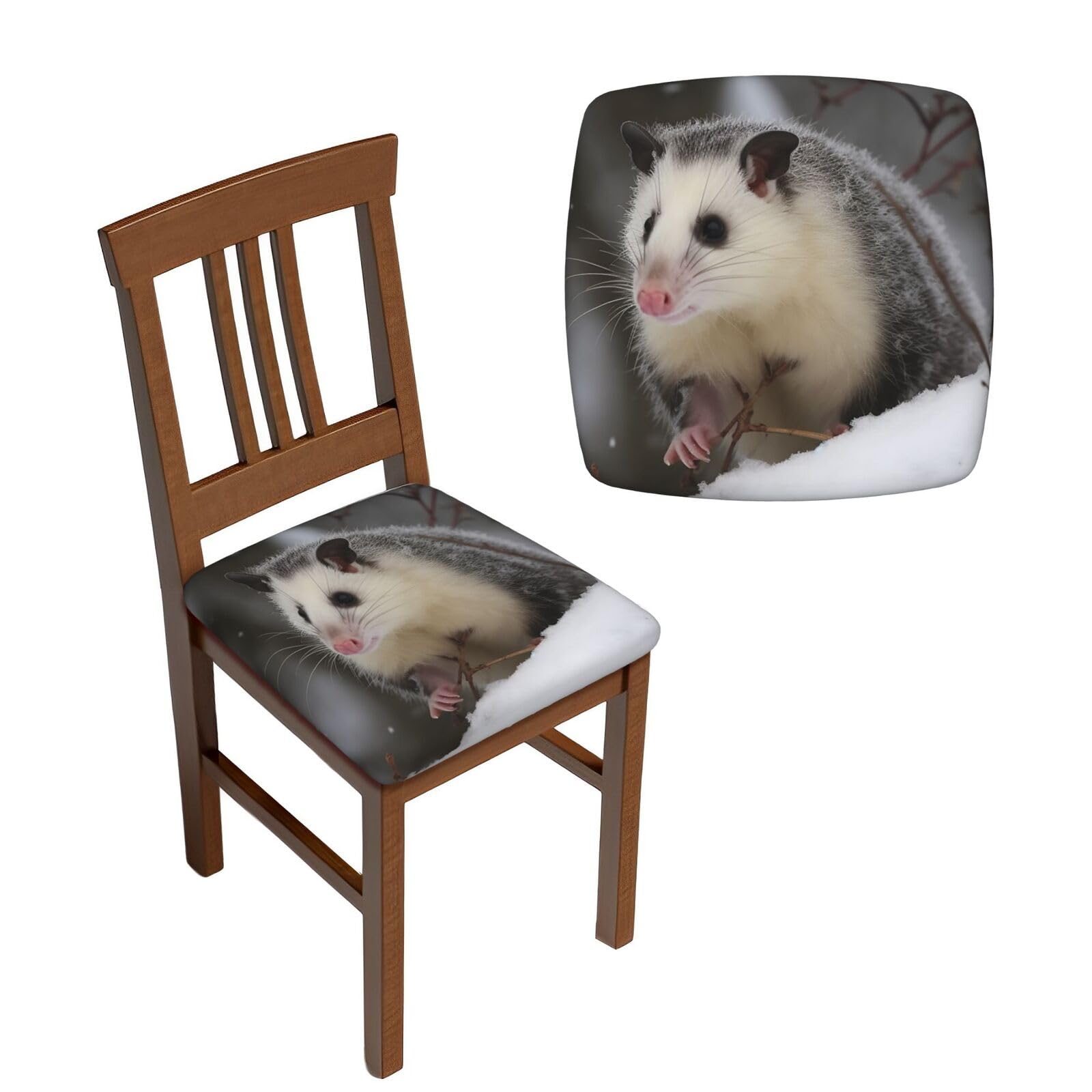 FodPand 2PCS Dining Chair Covers for Dining Room Opossum in Snow Chair Seat Cover Stretch Parsons Chair Slipcover Removable Washable Seat Cushion Slipcovers Cover for Kitchen Office