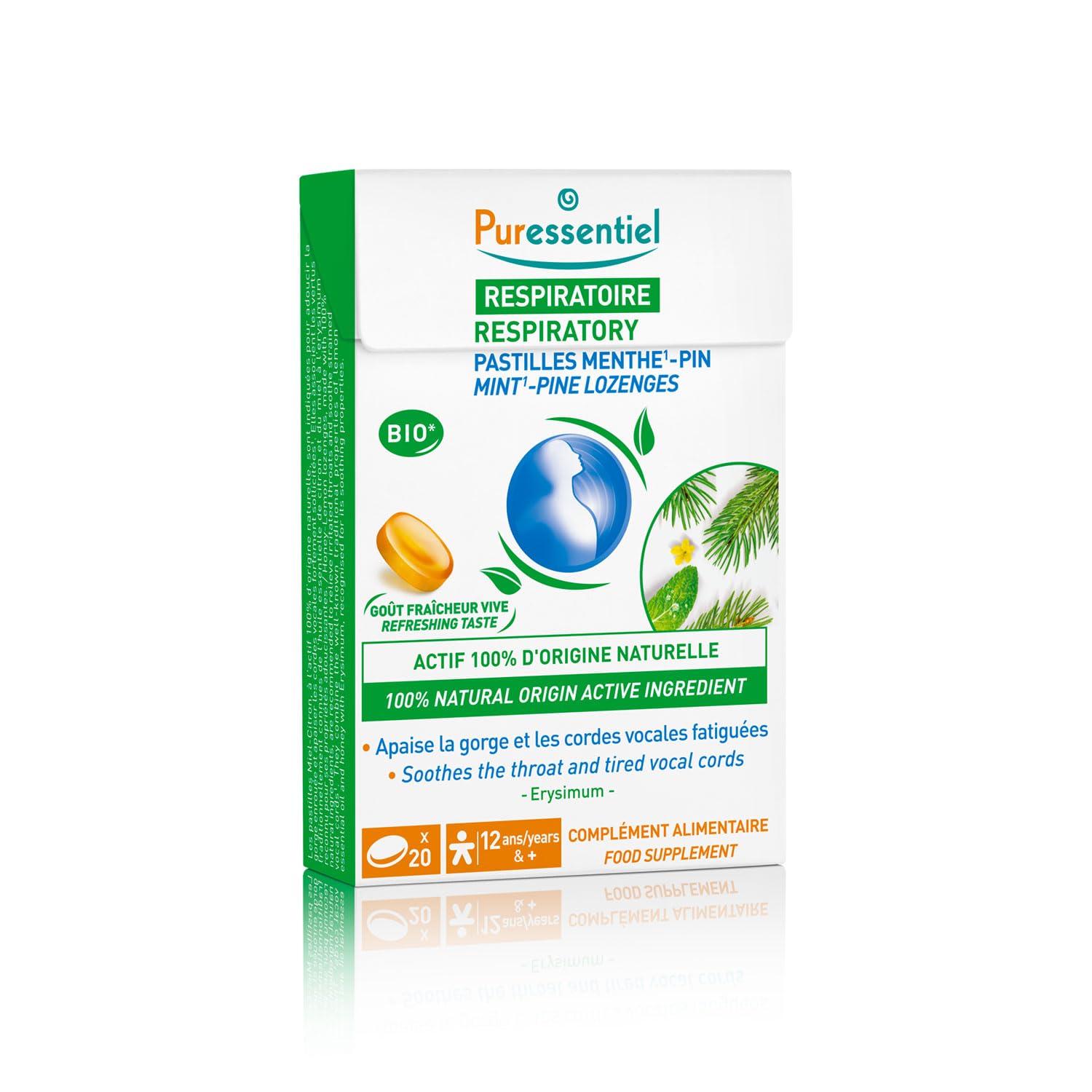 Bio Respiratory Mint-Pine Lozenges | 100% Natural Origin Active Ingredients | Refreshing Taste | Soothes the Throat and Tired Vocal Cords | 12yrs and Above | Food Supplement | 20 Count