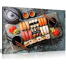 Japanese Sushi Rolls Restaurant Food Canvas Wall Art Picture Print 12x8in