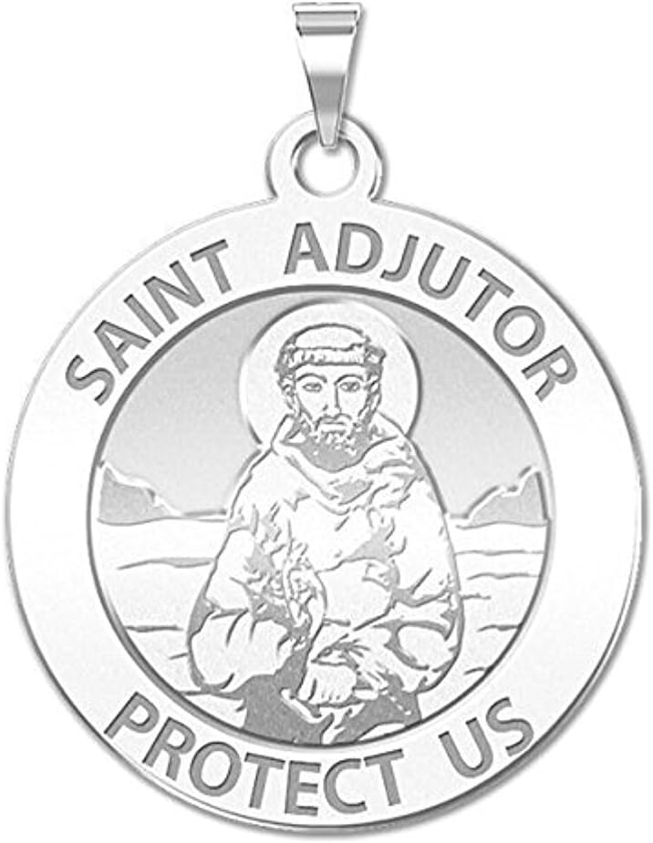 PicturesOnGold.com Saint Adjutor Religious Medal - - 2/3 Inch Size of Dime, Sterling Silver