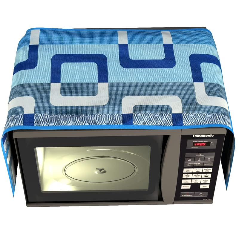 BHOLA PARVATI Trading Corporation Store Microwave/Oven Top Cover with 4 Pockets (14 X 34 Inches) Blue Check Print-image-30