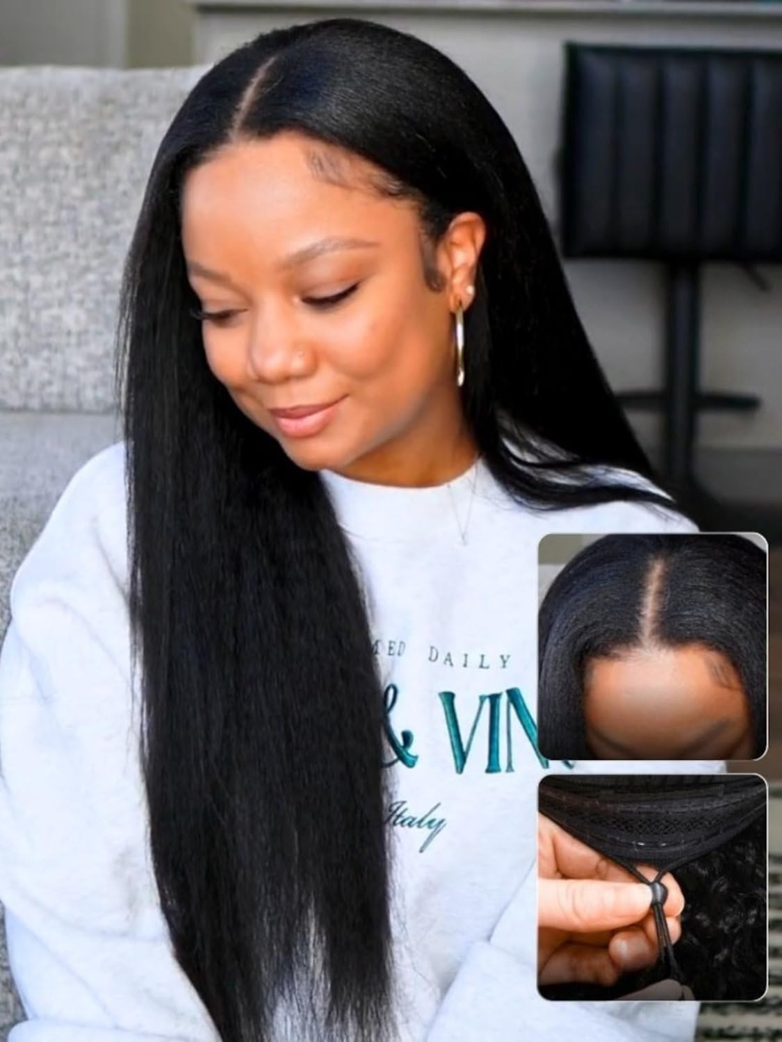 Beauty Forever EasiContour V Part Wigs Human Hair Yaki Straight Glueless Clip in Vpart Magic Leave Out Upgrade U Part Human Hair Ready to Go Wig