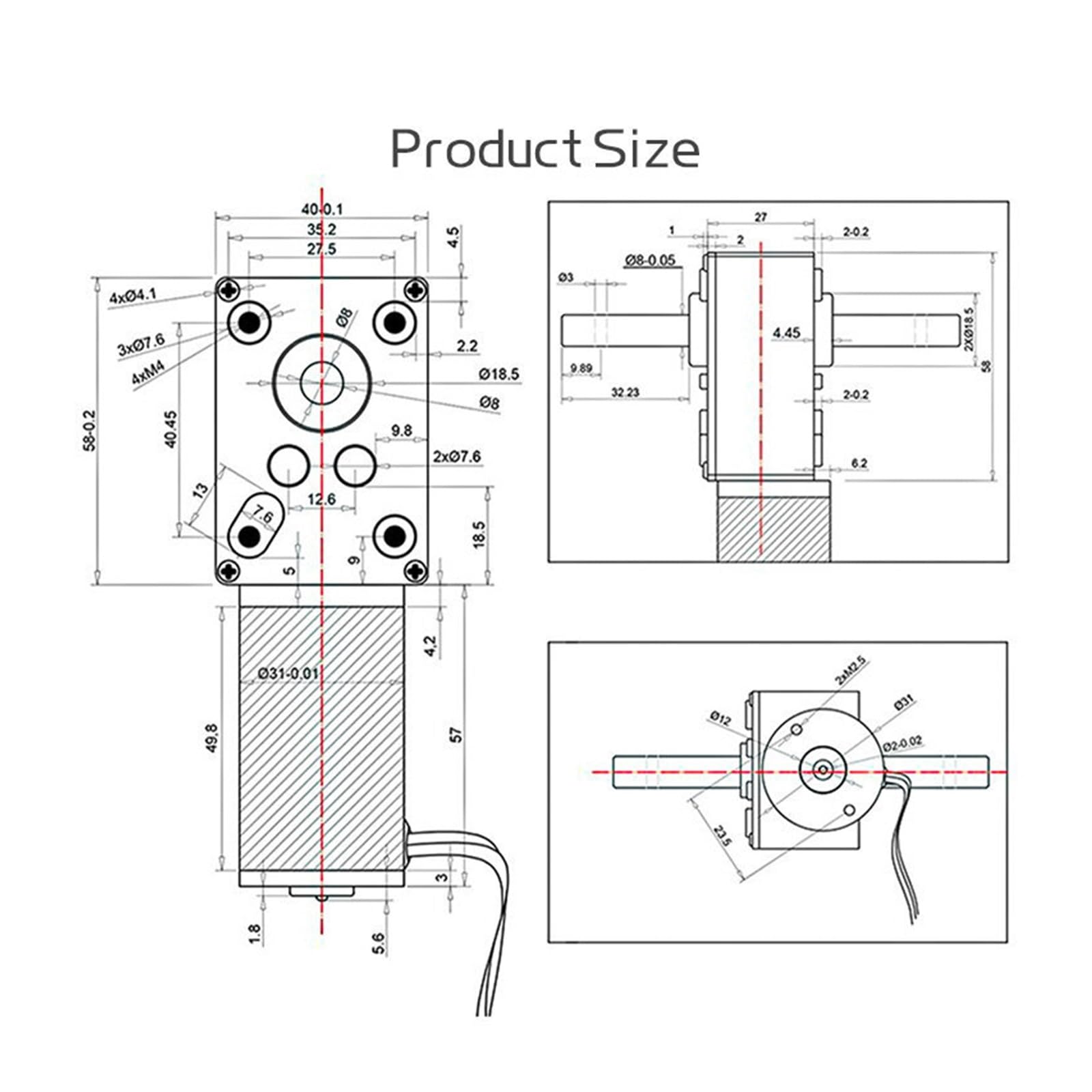 1pc Gear Double Long Shaft DC Micro Motor 12V~24V 100KG.CM Metal Round Shaft Gear Forward and Reverse Reduction Motor(260RPM_24V)