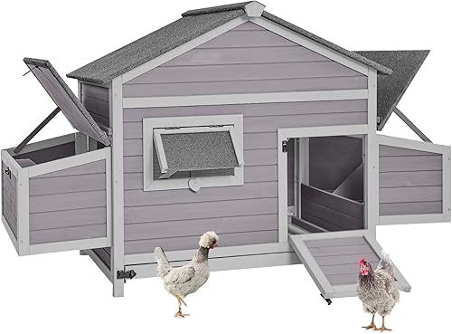 GUTINNEEN Gallinero de madera para gallinero al aire libre con caja nido grande, patio trasero y granja
