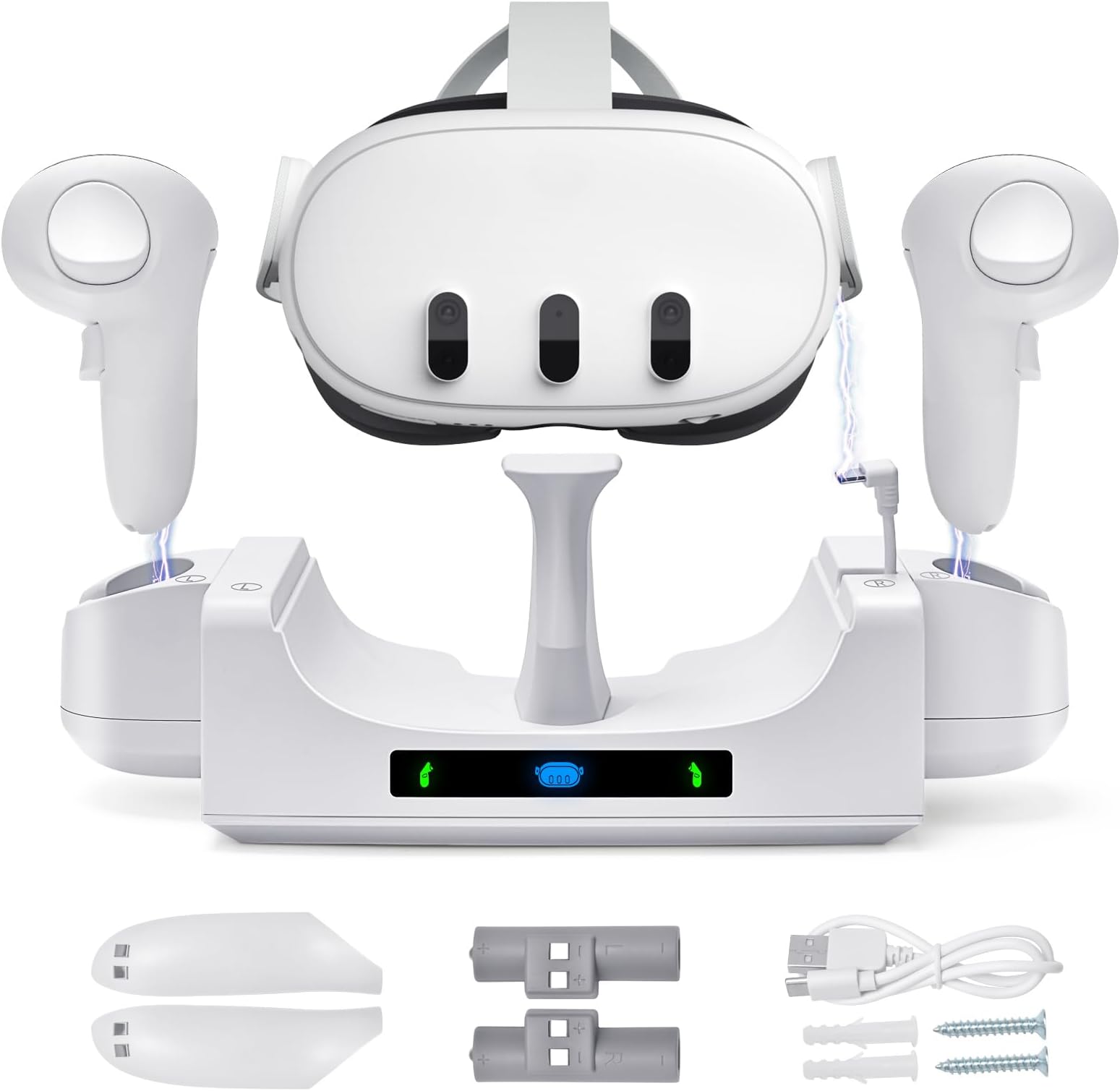 Charging Dock for Oculus/Meta Quest 3,Charging Stand for Meta Quest 3 Controller and Headset with 2 Rechergeable Batteries,Battery Cover|Wall Mount Charging Dock Station for Quest 3,Dual-use