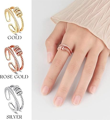 Miniatura 8 de JANSIO - Anillo Threanic de triple giro anillo JANSIO de triple giro anillo giratorio de moissanita ajustable antiansiedad para hombres y mujeres