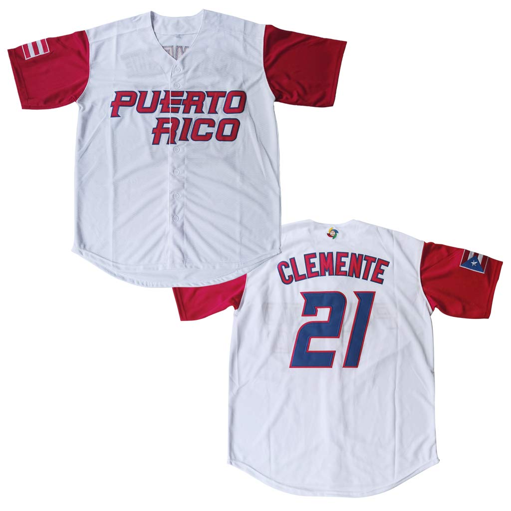 #21 Roberto Clemente Puerto Rico Classic Mens Baseball Jersey Stitched