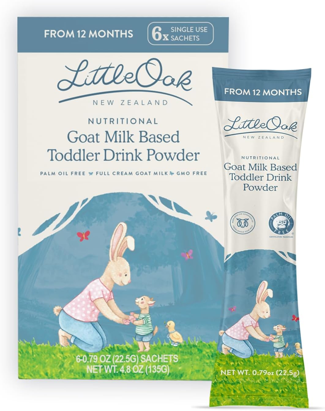 LittleOak Natural Goat Milk, Toddler Drink, 12 Months+, 6 x 0.79oz Sachets