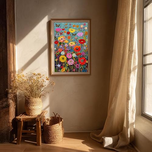 Miniatura 4 de Bgraamiens Rompecabezas de 1000 piezas para adultos, amapolas y mariposas maximalismo, arreglo floral audaz con insectos vibrantes, regalo