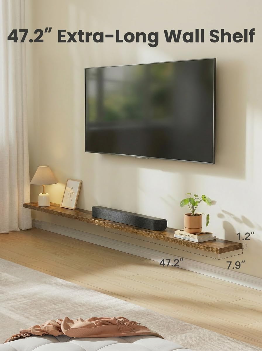  47.2" Floating Shelves for Wall Decor & Storage, Set of 3, Brown thumbnail