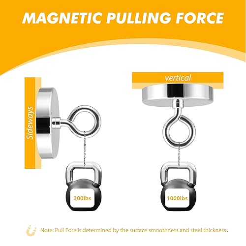 Miniatura 5 de Neosmuk Kit de pesca con imán gigante de tierras raras, imán de neodimio de 1000 libras con cuerda, disco grande, recuperación resistente