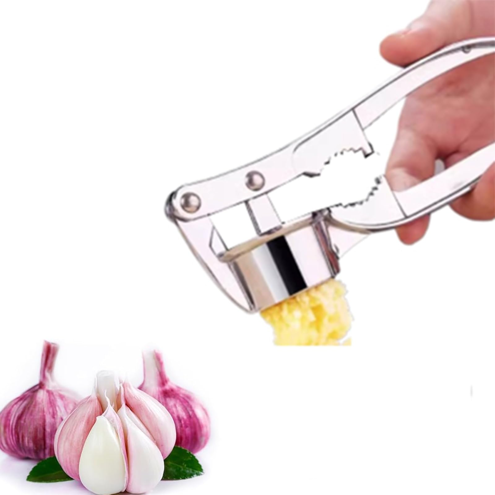 Knoblauchpresse, leicht zu reinigen und spülmaschinenfest, Küchenwerkzeug für gehackten Knoblauch, langlebiges Edelstahl-Design, müheloses Kochzubehör