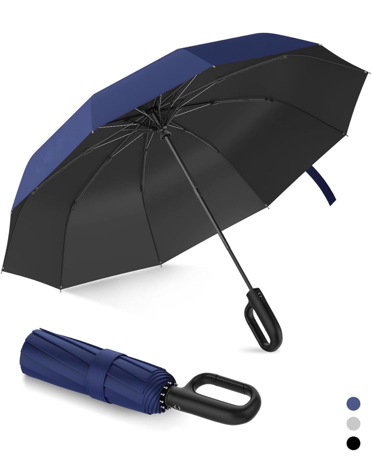 Umbrella for Men Women || Folding Umbrella With Carabiner Handle || 10 Reinforced Ribles || Windproof and Sunproof || Auto Umbrella Big Size for Men/Women/Kids