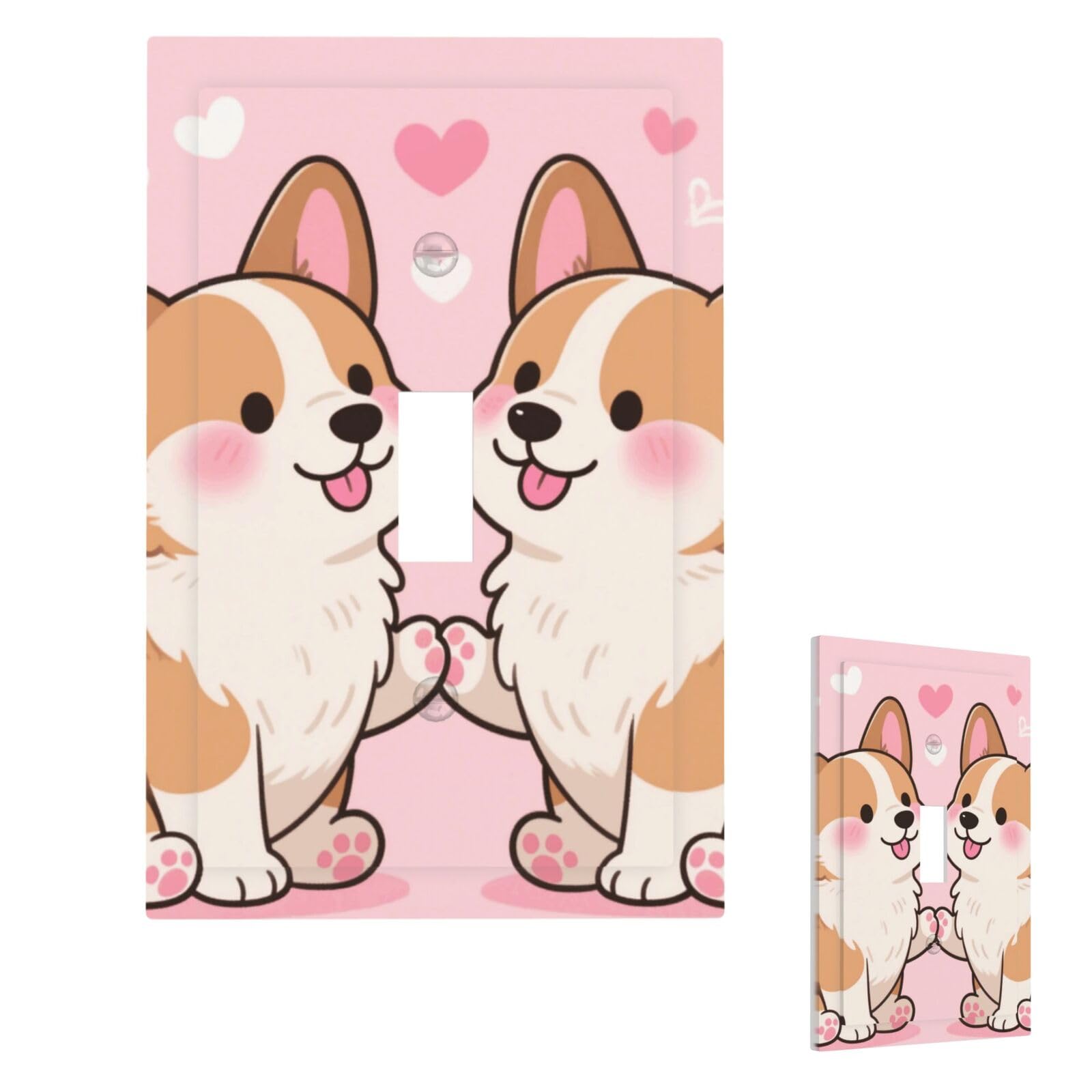 Fekiloot Single Toggle Cute Corgis Love Wall Plate Cover Modern Decorative 1 Gang Light Switch Cover Unbreakable Receptacle Outlet Covers For Living Room Bedroom Home Decor