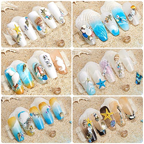 3D Seashell Nail Charms, 12Grids 3D Acrylic Beach Nail Rhinestones Seashell Starfish Ocean Nail Design Summer Nail Art Supplies Diy Nail Decoration #TOP4