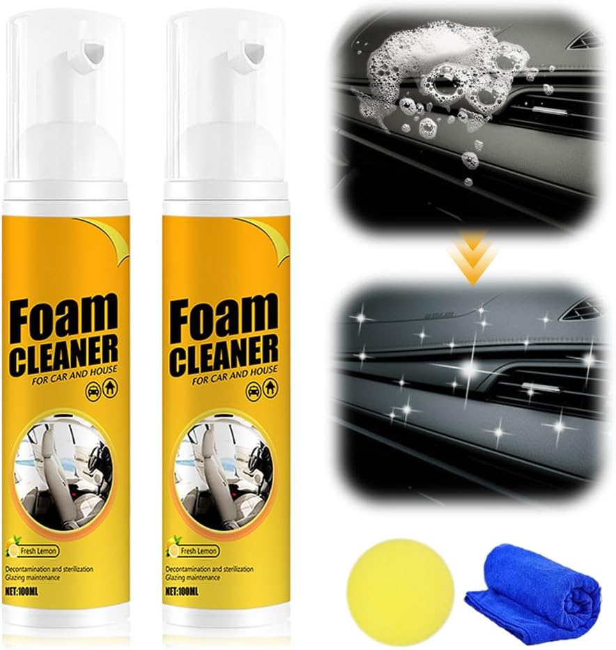 Multi-purpose Foam Cleaner, Foam Cleaner for Car, Strong Stain Remover for Cars Interior and Kitchen (2 pcs, 100 ML)