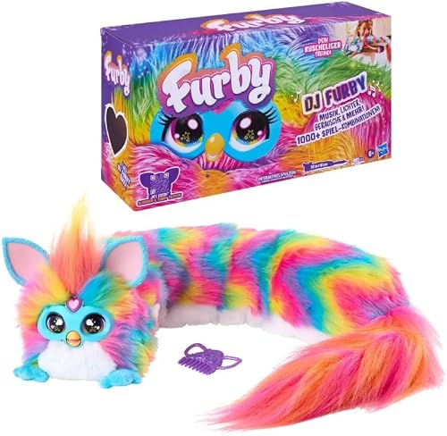 Furby DJ Furby interaktives Plüschspielzeug mit Musik, Licht- und Soundeffekten, über 1000 Spielkombinationen, Sprachsteuerung, Spiele und Aktivitäten, elektronisches Spielzeug für
