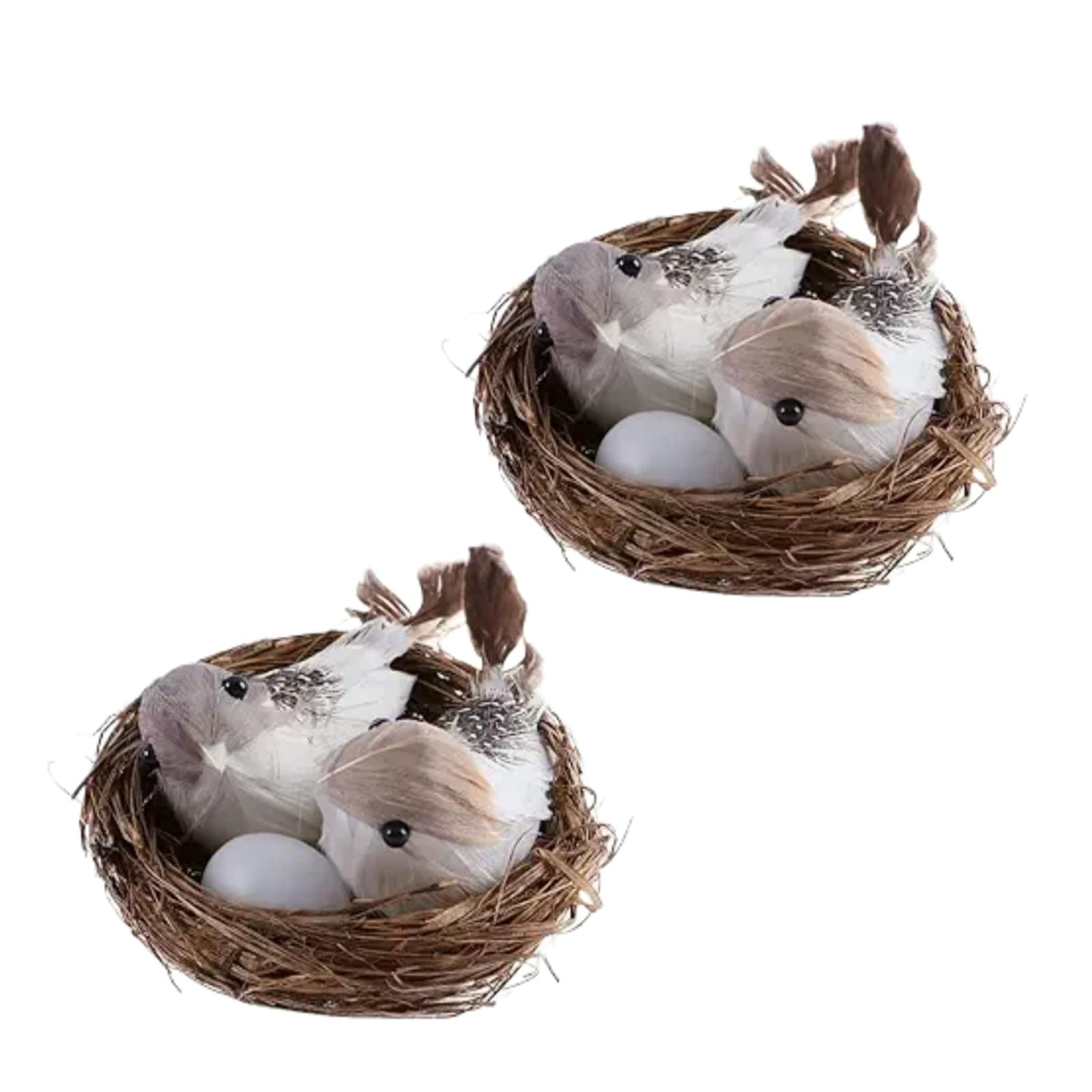 Hdouii Natural 2 Set Simulation Bird Nest With Bird And Eggs Decor,Fake Foam Feather Birds,Artificial Birds,For Diy Craft Tree Decoration