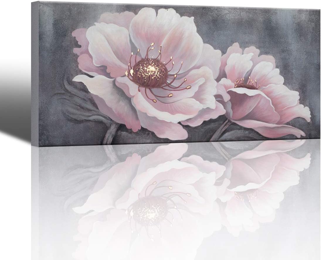 YJYart Large Canvas Wall Art for Living Room Pink Pictures Modern Artwork Wall Decorations Oil Paintings Wall Decor for Bedroom Pink Flower 29x58 Easy to Hang