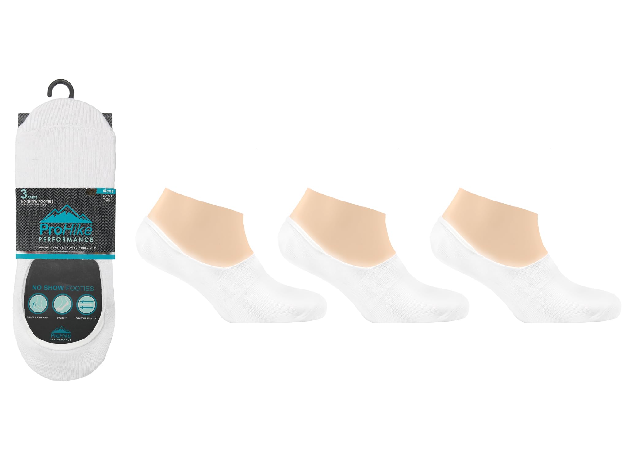 12 Pairs Mens Cotton Invisible Footsies Liner Socks with Silicone Heel White