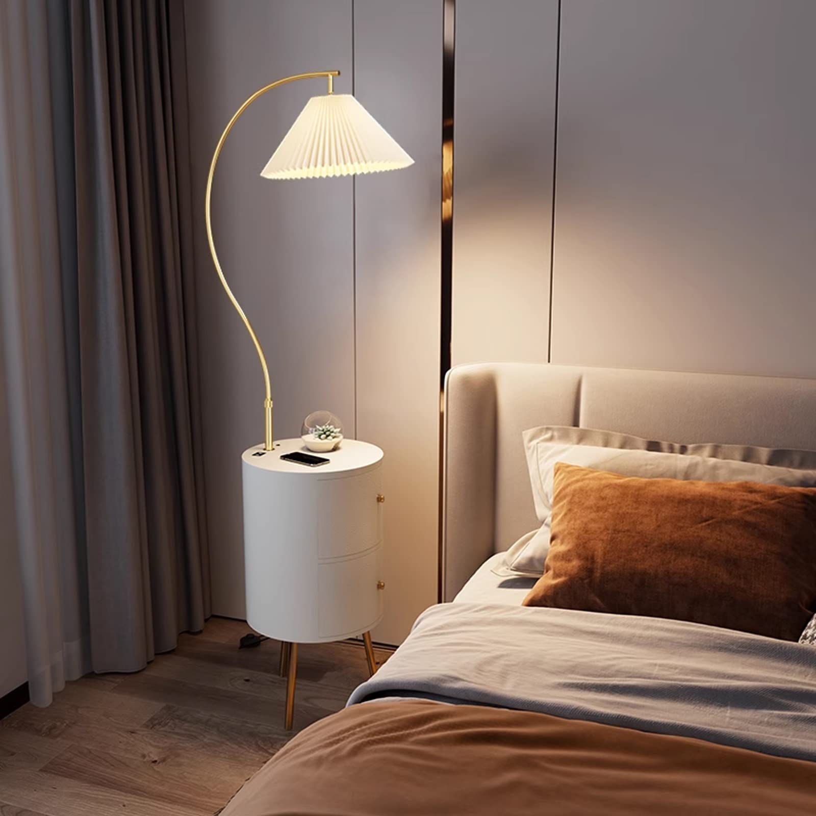 Table de chevet intelligente blanche à 2 tiroirs avec station de charge FI