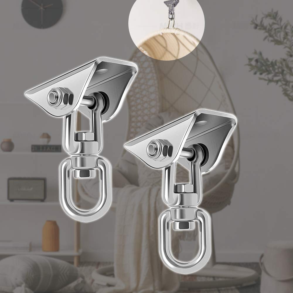 Ganchos de Techo SUS304 Stainless Steel Tarea Pesada 360° Rotate Anclaje de Techo para Hormigón y Madera Yoga, Hamacas, Sillón Colgante, Saco Boxeo Capacidad 450Kg (2 piezas 360°)
