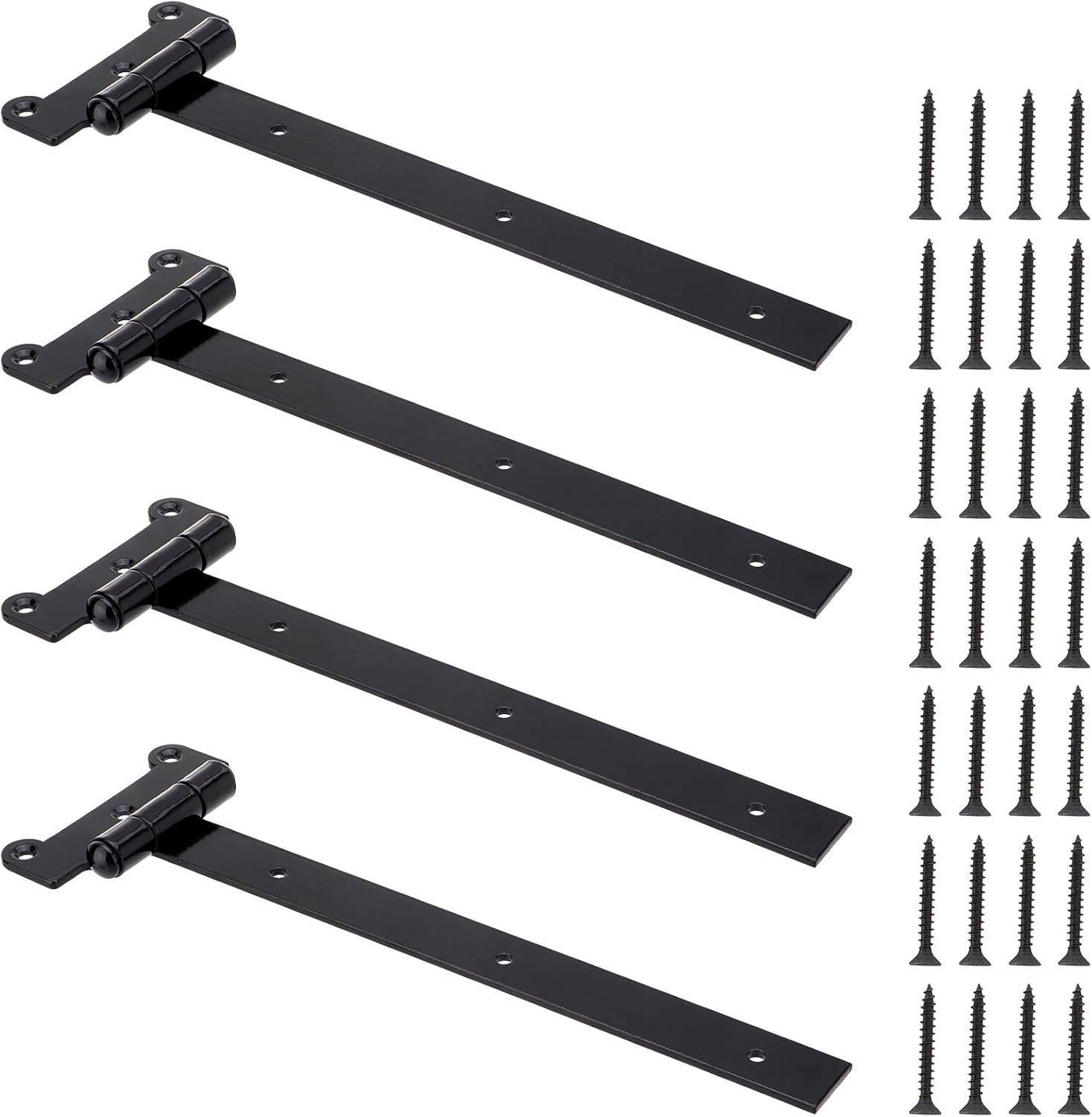 Gate Hinges Heavy Duty Door Hinges 24 inch with 28 Mounting Screws for Gates, Barns, Sheds, Cabinets, Black Coating for Rust and Corrosion Prevention, 4 Pack 24 inch X 4 PCS