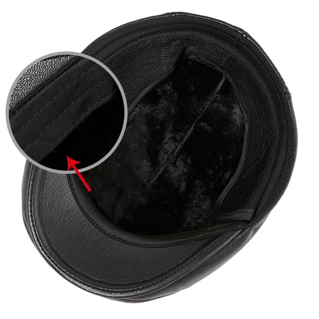 Boina plana de invierno para hombre, color negro, cálido, con orejeras, de piel auténtica, sólida, clásica, para conducir