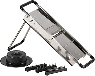 Bron Coucke HIC Harold Import Co. Chef's Mandolin Slicer with Safety Feet and Four Cutting Blades, Made in France, Stainless Steel, Silver, 16-1/2-Inch